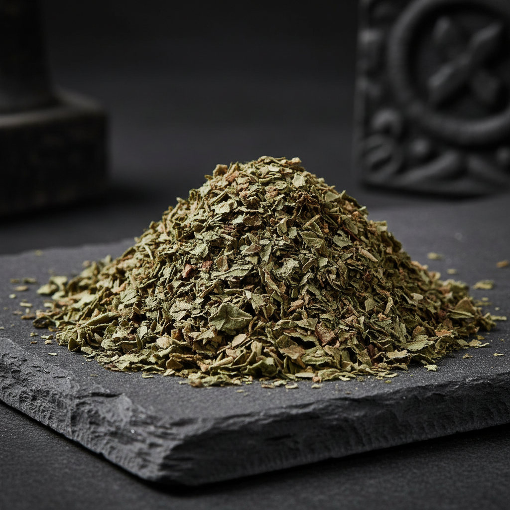 Dried Mulched Bittersweet Leaves on Gray Slab