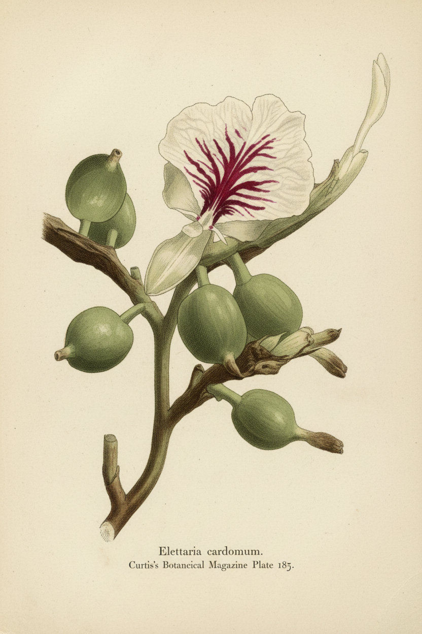 Antique botanical plate of cardamom based on plant photo
