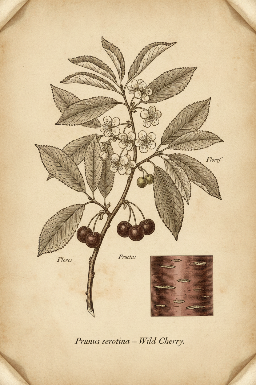 Cherry Bark Victorian Botanical Illustration