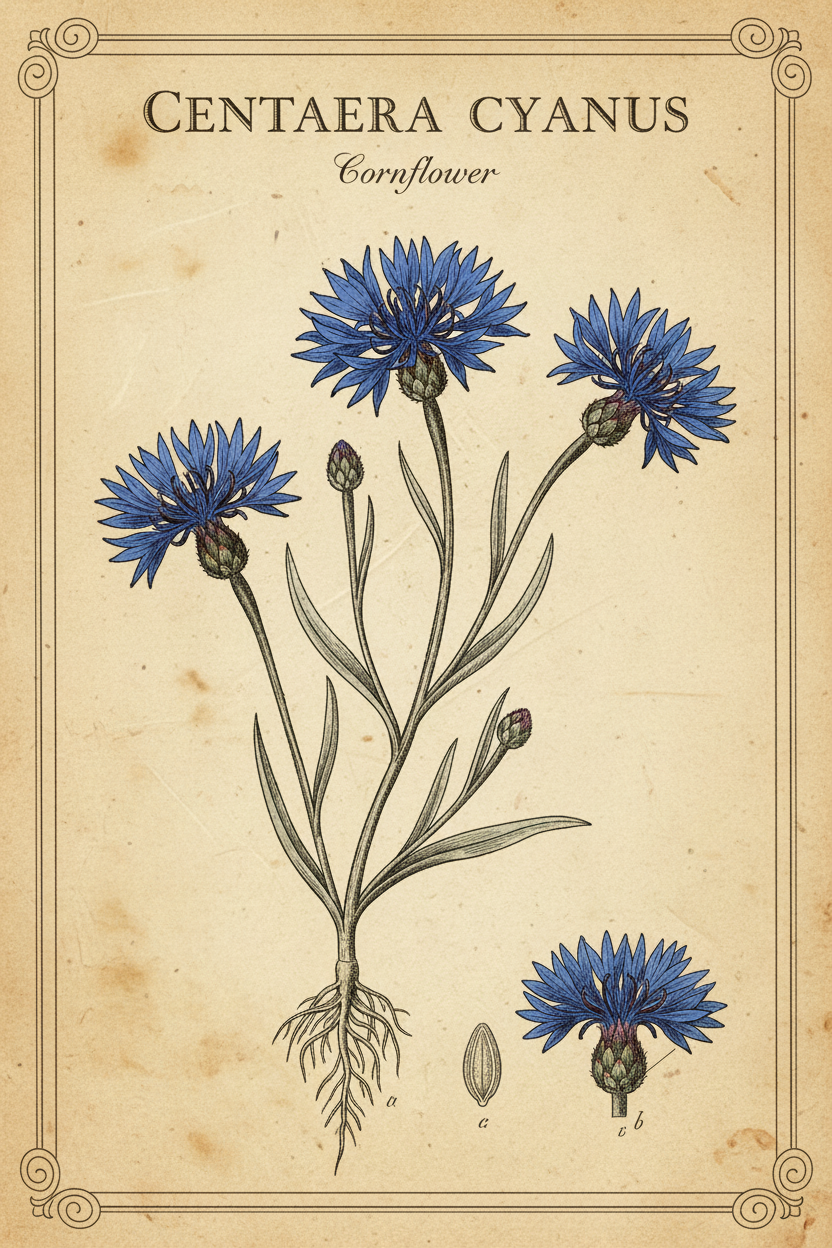 Cornflower botanical illustration