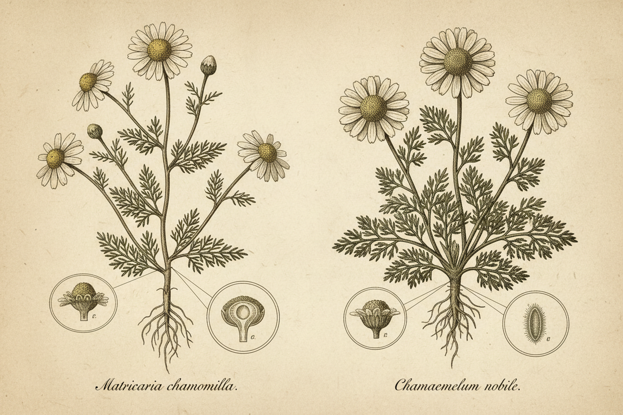 German and Roman Chamomile Botanical Illustration