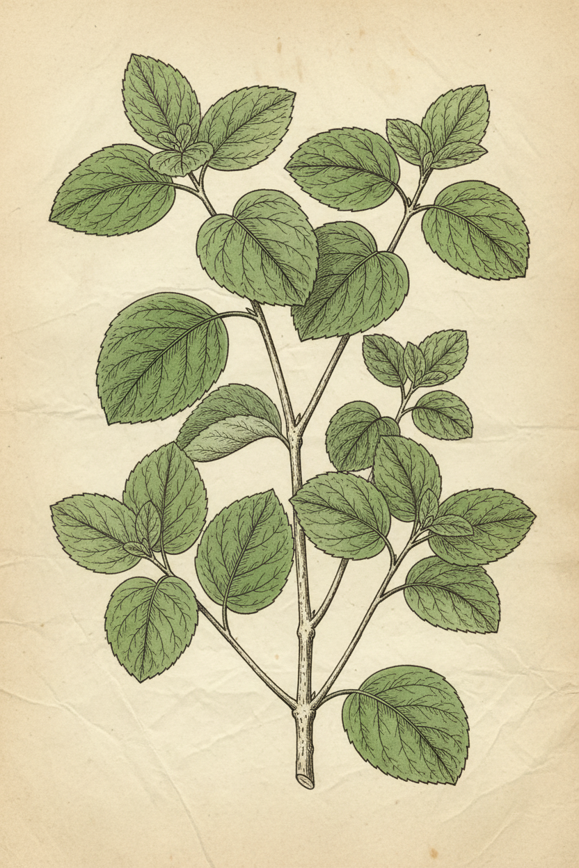 Botanical illustration of Boldo (Peumus boldus)