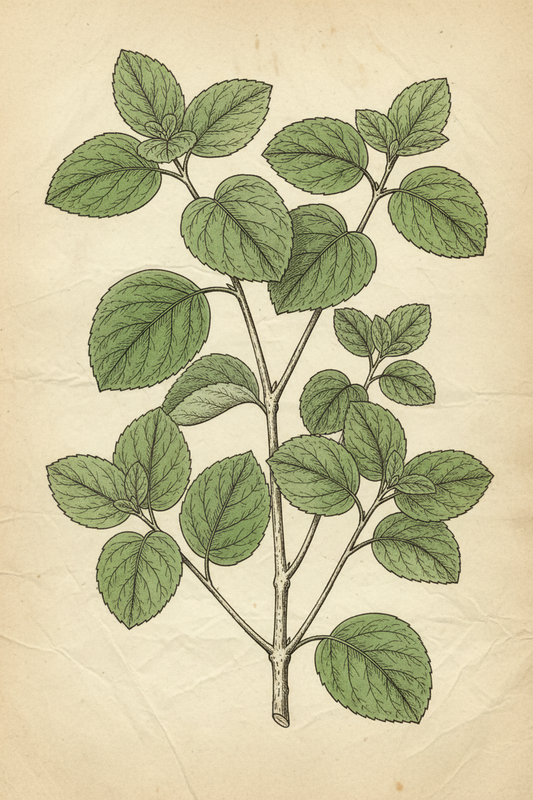 Botanical illustration of Boldo (Peumus boldus)