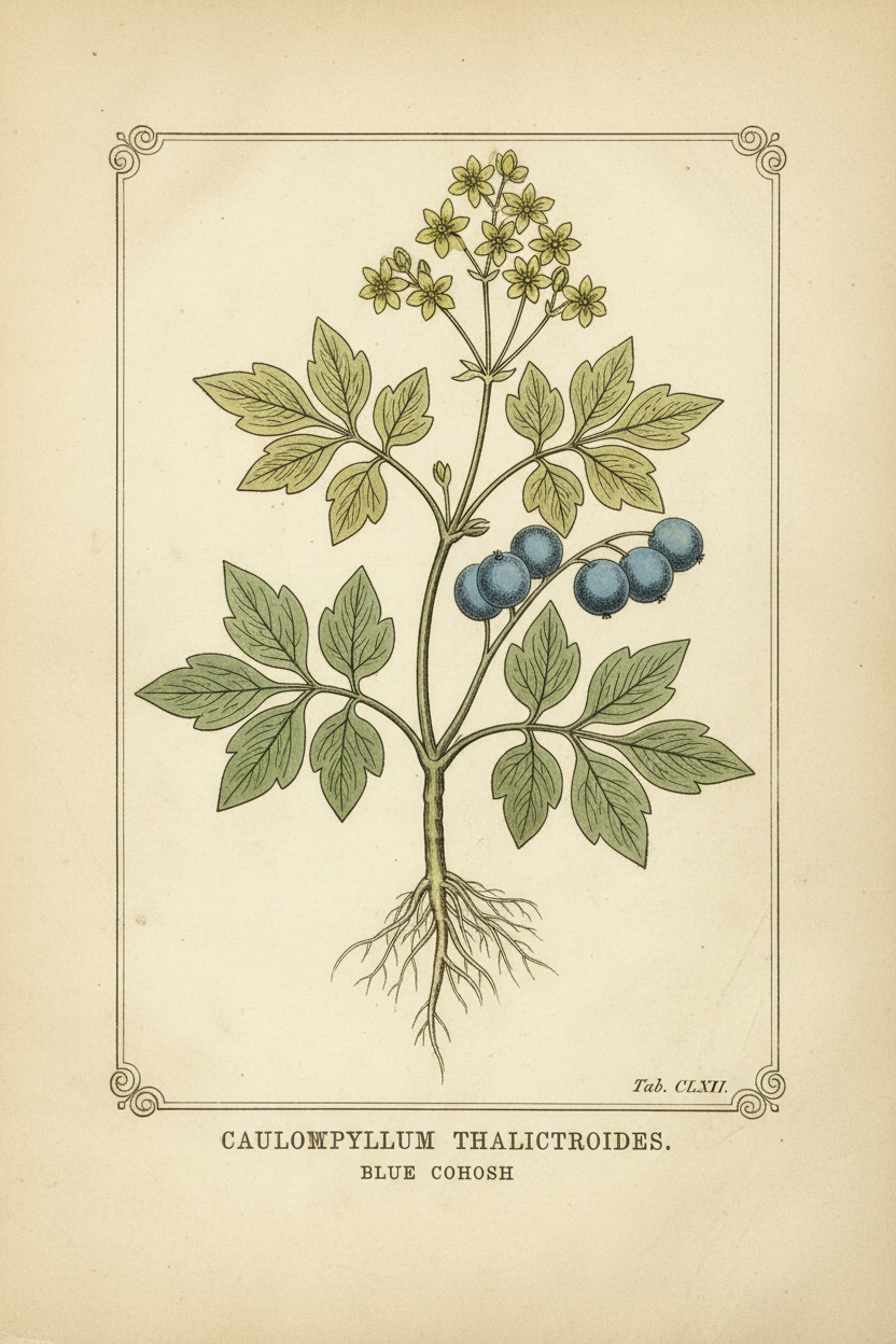 Early 1800s botanical illustration of Blue Cohosh