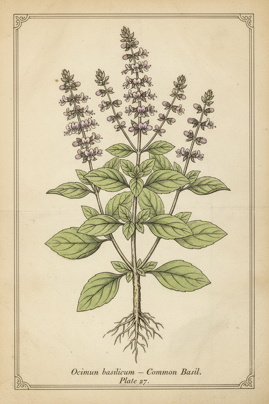 Early 1800s botanical illustration of Basil