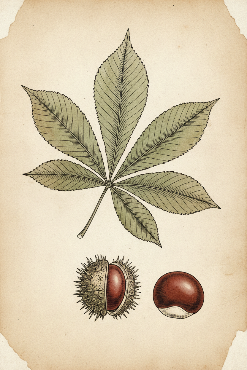 Botanical illustration of Buckeye (Aesculus)