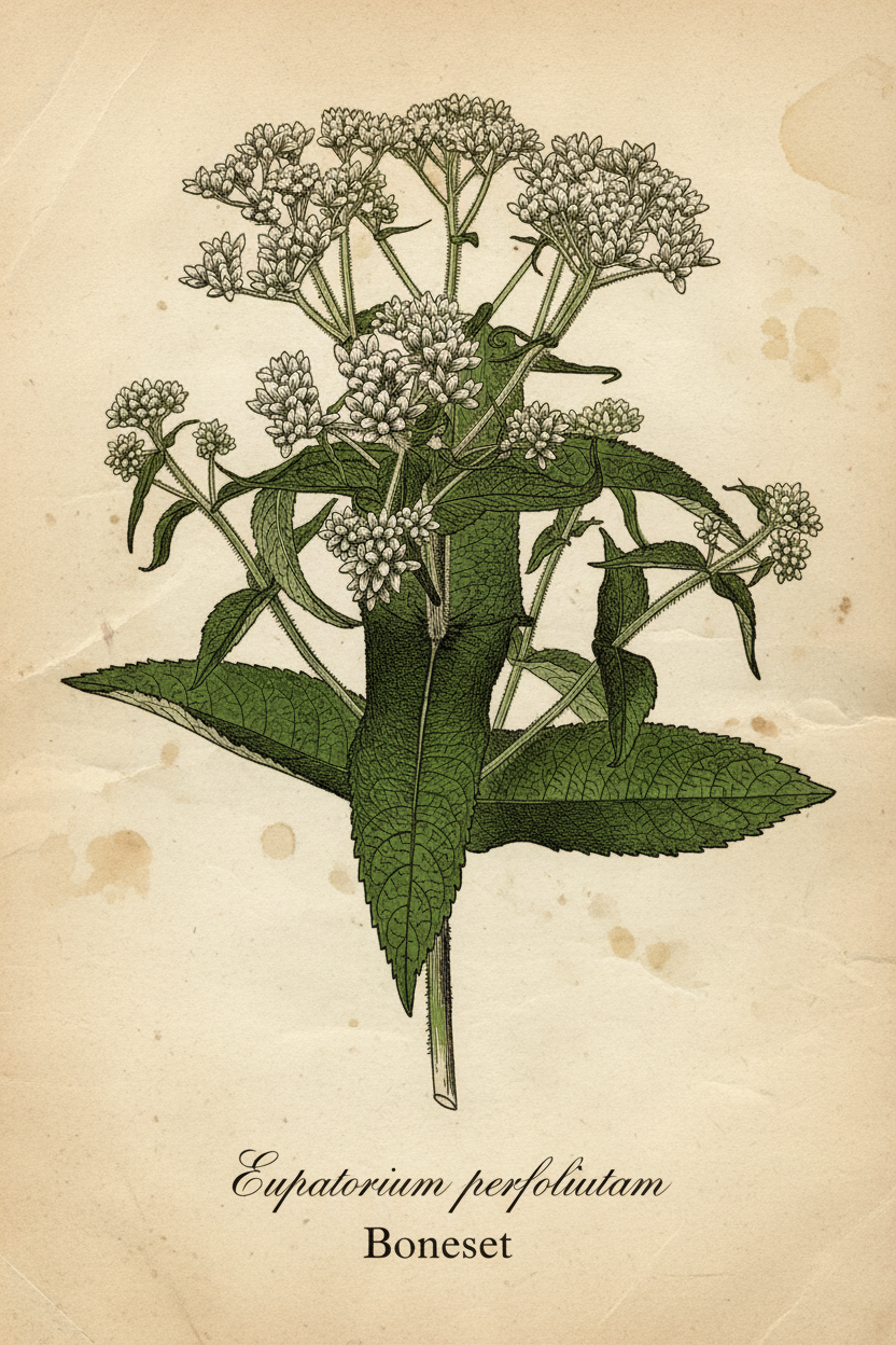 Botanical illustration of Boneset (Eupatorium perfoliatum)