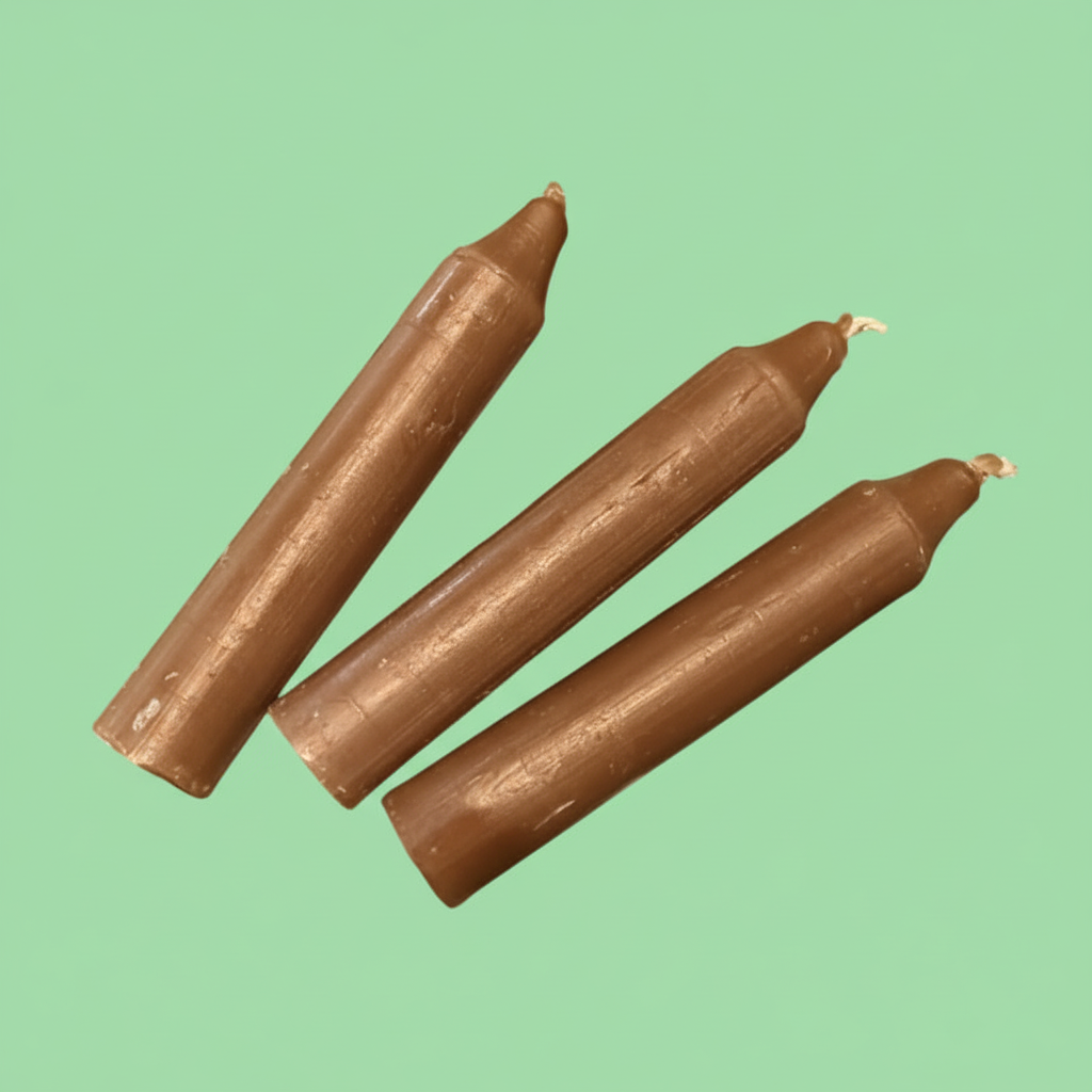Three brown micro candles matching the blue candle reference