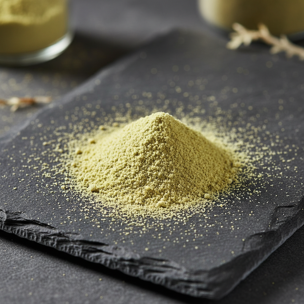 Ground Cape Aloe powder scattered on a dark slate tile