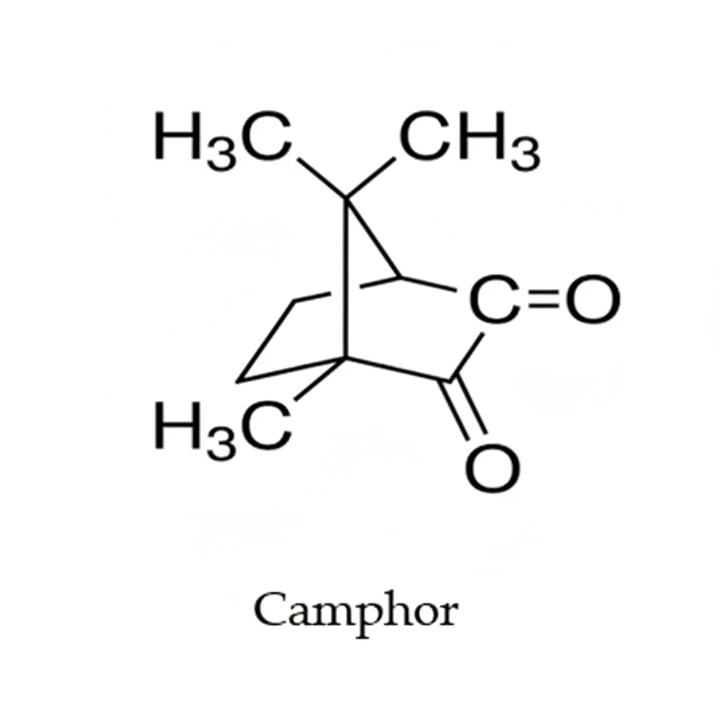 Skeletal structural formula of the camphor molecule C10H16O
