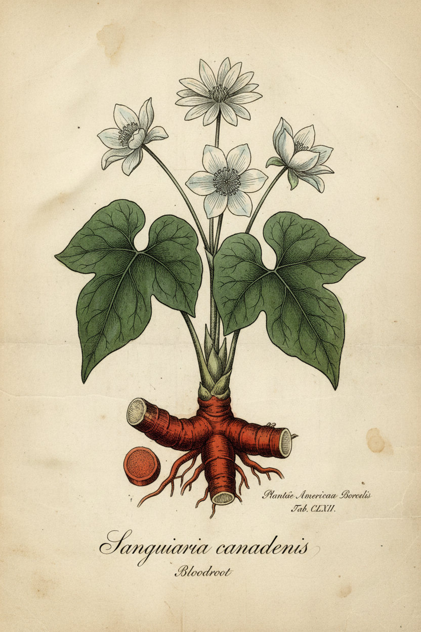 Early 1800s botanical illustration of Bloodroot