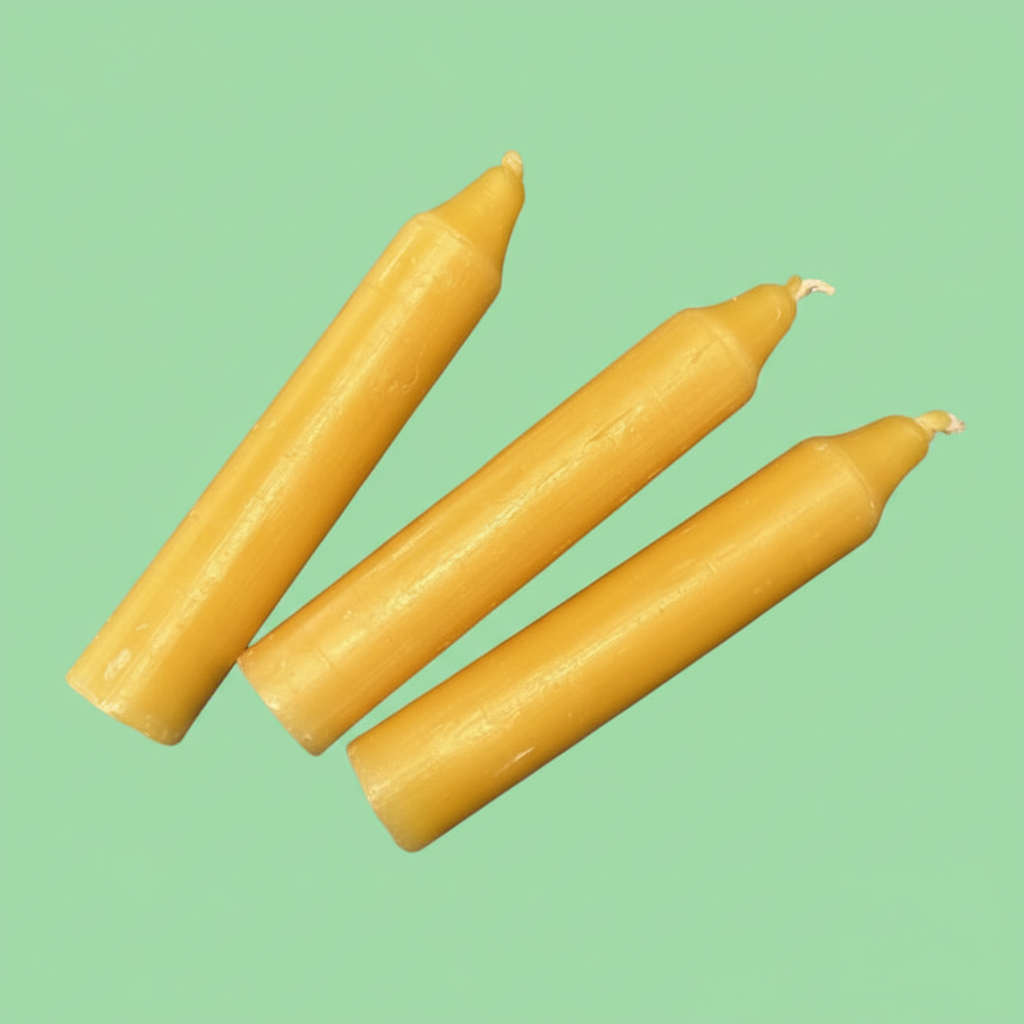 Three warm banana-yellow micro candles matching the blue candle reference