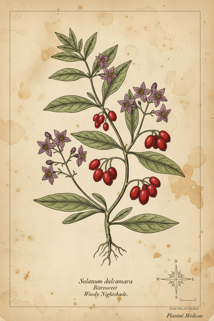 Early 1800s botanical illustration of Bittersweet Woody Nightshade