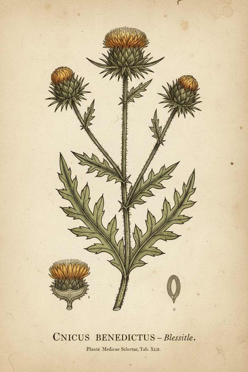 Early 1800s botanical illustration of Blessed Thistle