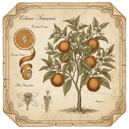Vintage botanical illustration of orange (Citrus sinensis), artist: Nadine Laforet