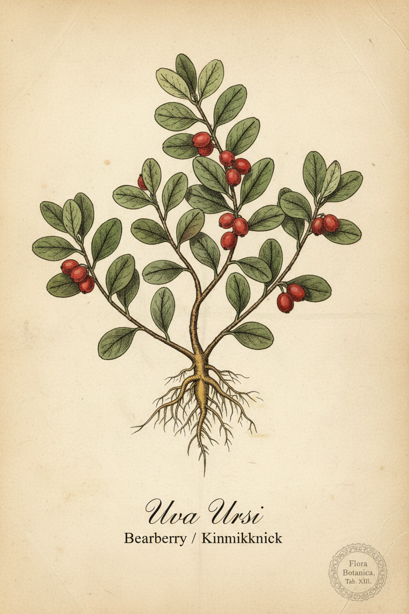 Early 1800s botanical illustration of Uva Ursi (Bearberry)