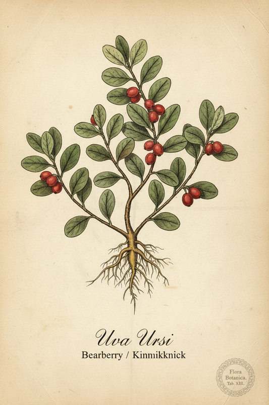 Early 1800s botanical illustration of Uva Ursi (Bearberry)