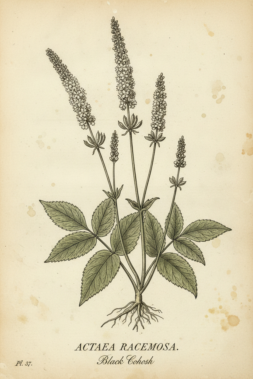 Early 1800s botanical illustration of Black Cohosh