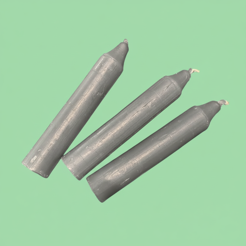 Three grey micro candles matching the blue candle reference