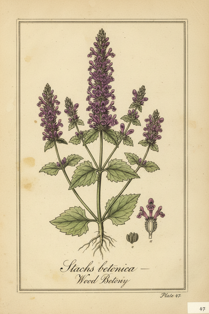 Early 1800s botanical illustration of Wood Betony