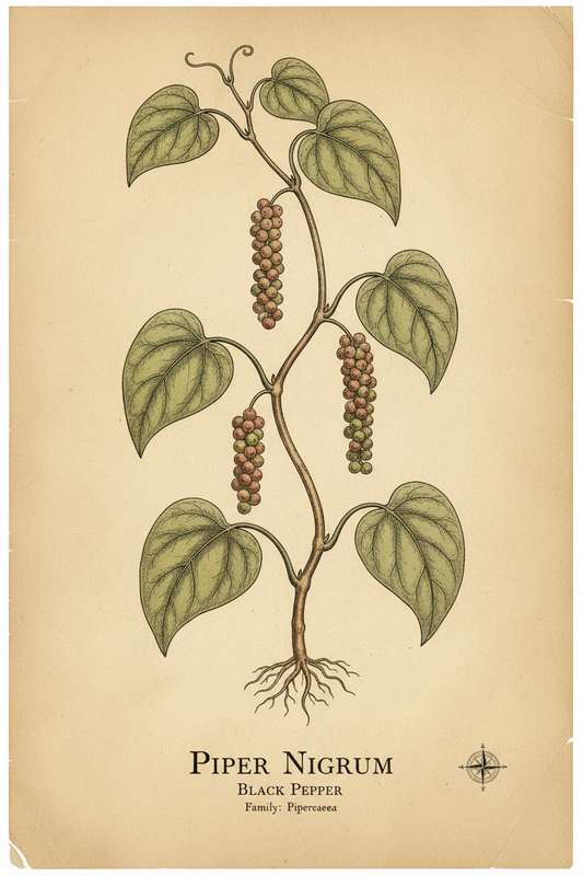 Early 1800s botanical illustration of Black Pepper vine