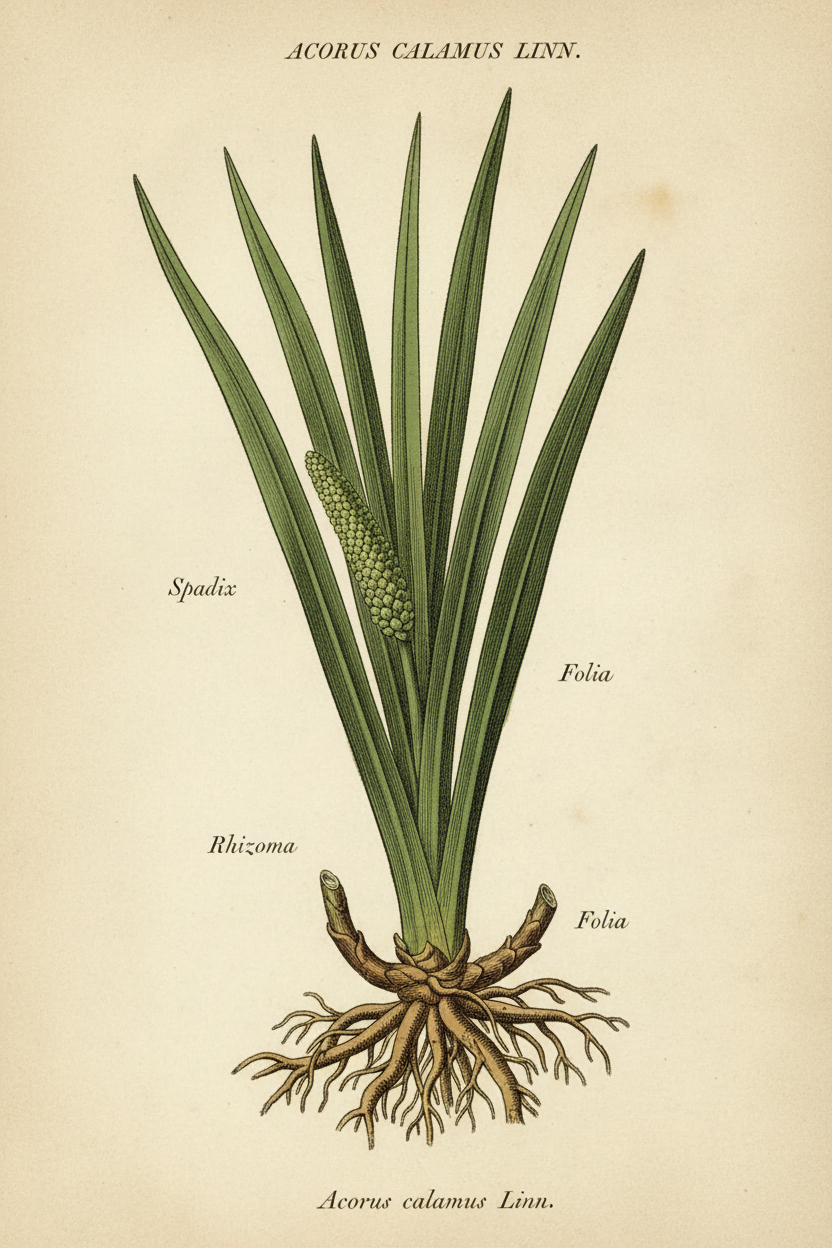 Vintage Botanical Illustration of Calamus Root